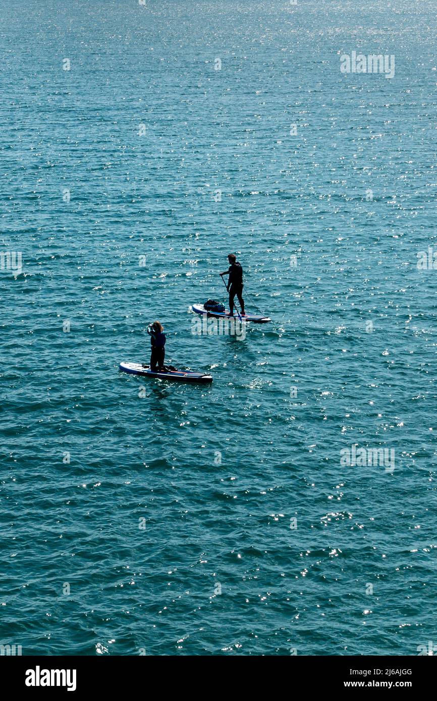 Paddleboarders,Alone,Out at Sea,Sunshine,Breezy,Paddleboarding,Paddleboard,Paddleboards, Stock Photo