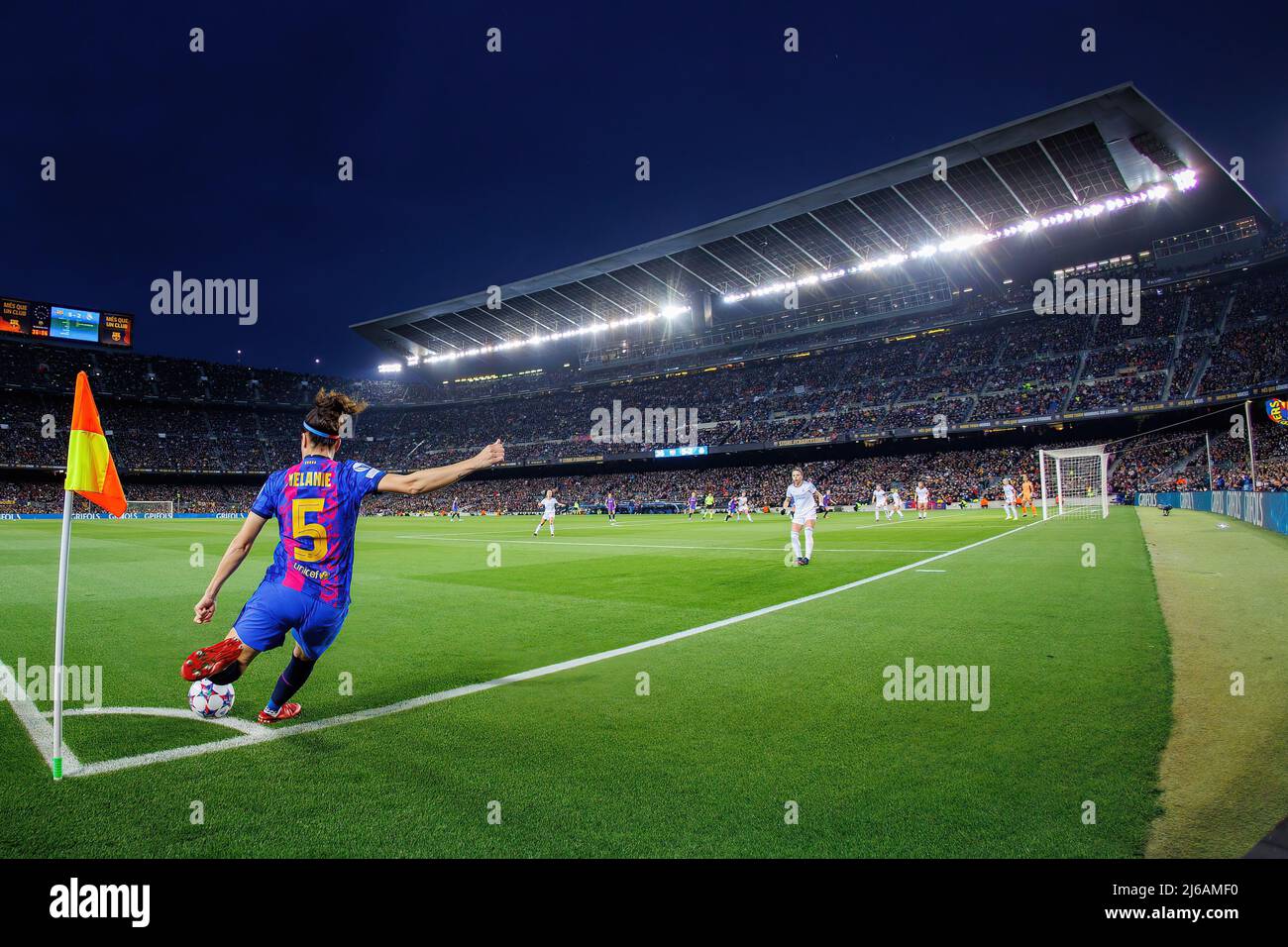 BARCELONA - MAR 30: Melanie Serrano in action during the UEFA Women's Champions League match between FC Barcelona and Real Madrid at the Camp Nou Stad Stock Photo