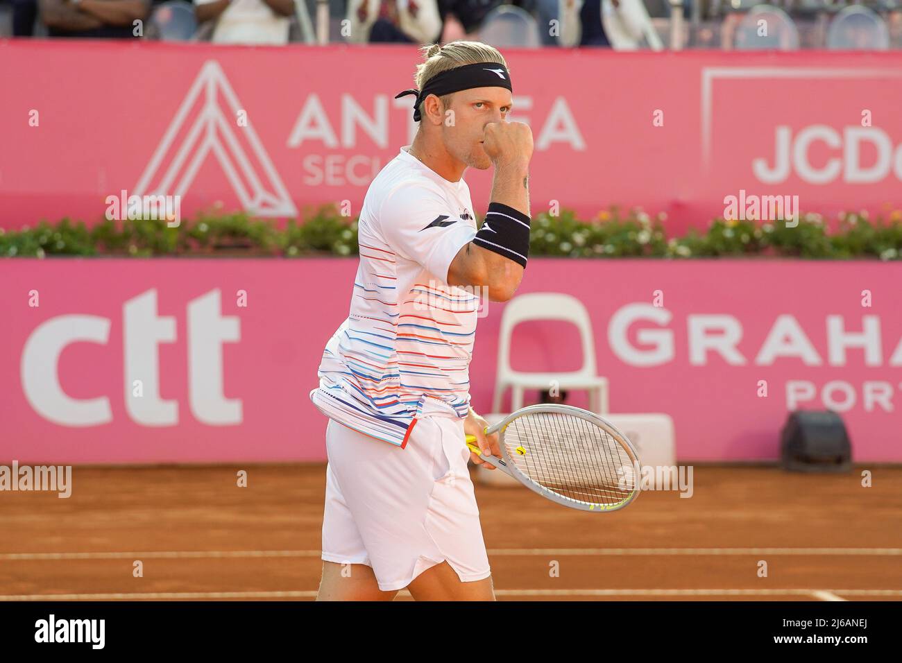 Alejandro Davidovich Fokina from Spain reacts during the Millennium Estoril  Open Final ATP 250 tennis tournament at the Clube de Tenis do Estoril.Final  score: Alejandro Davidovich Fokina 1:2 Frances Tiafoe (Photo by