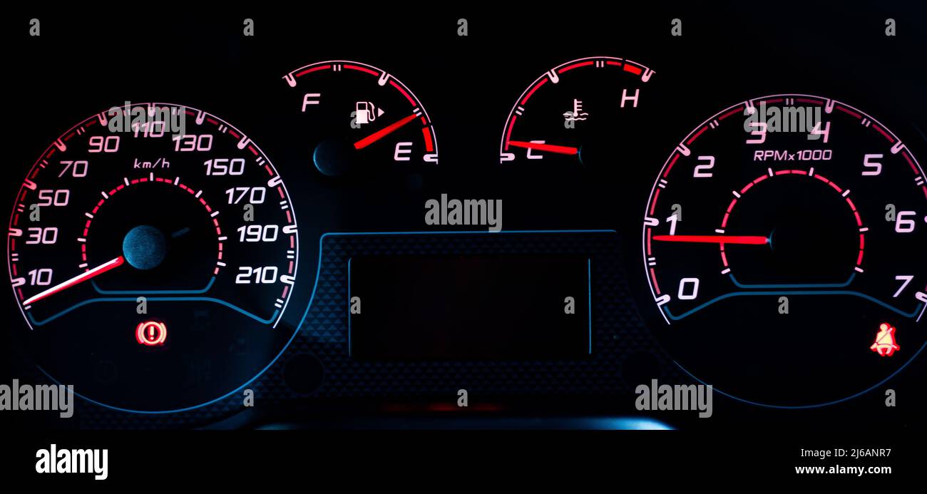 Car dashboard. Instrument panel with speedometer, tachometer, fuel ...