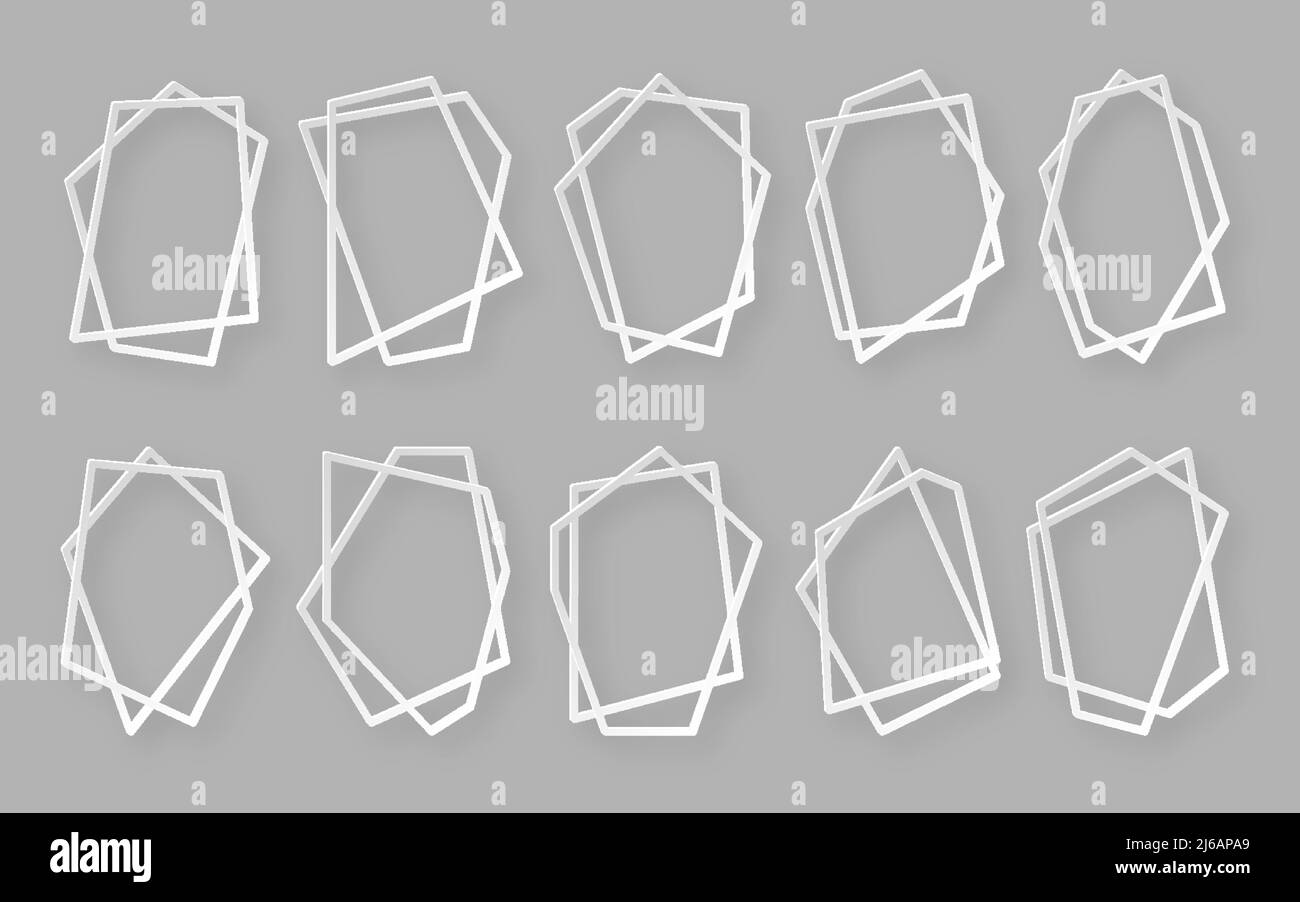 Polygonal frame papercut geometric shape flat set. Rectangular sign blank sticker banner flyer poster wedding invitation greeting card. Modern 3d abstract background line light info field isolated Stock Vector