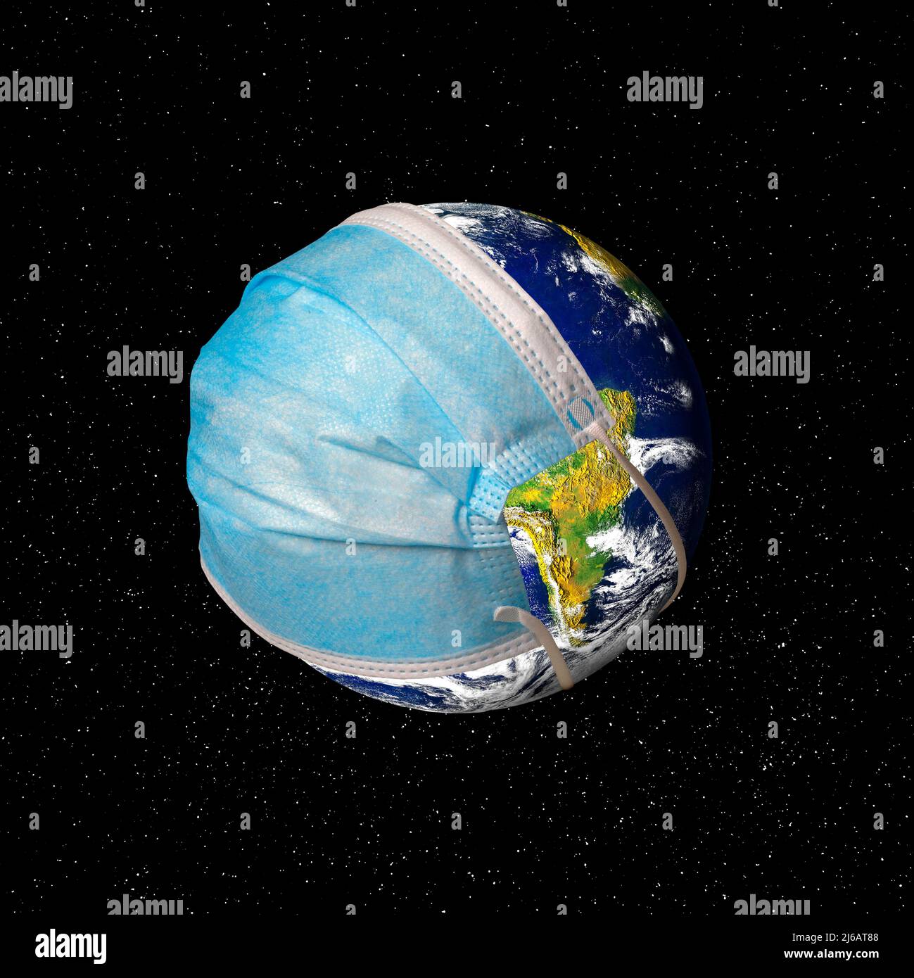Earth with a face mask, conceptual image Stock Photo