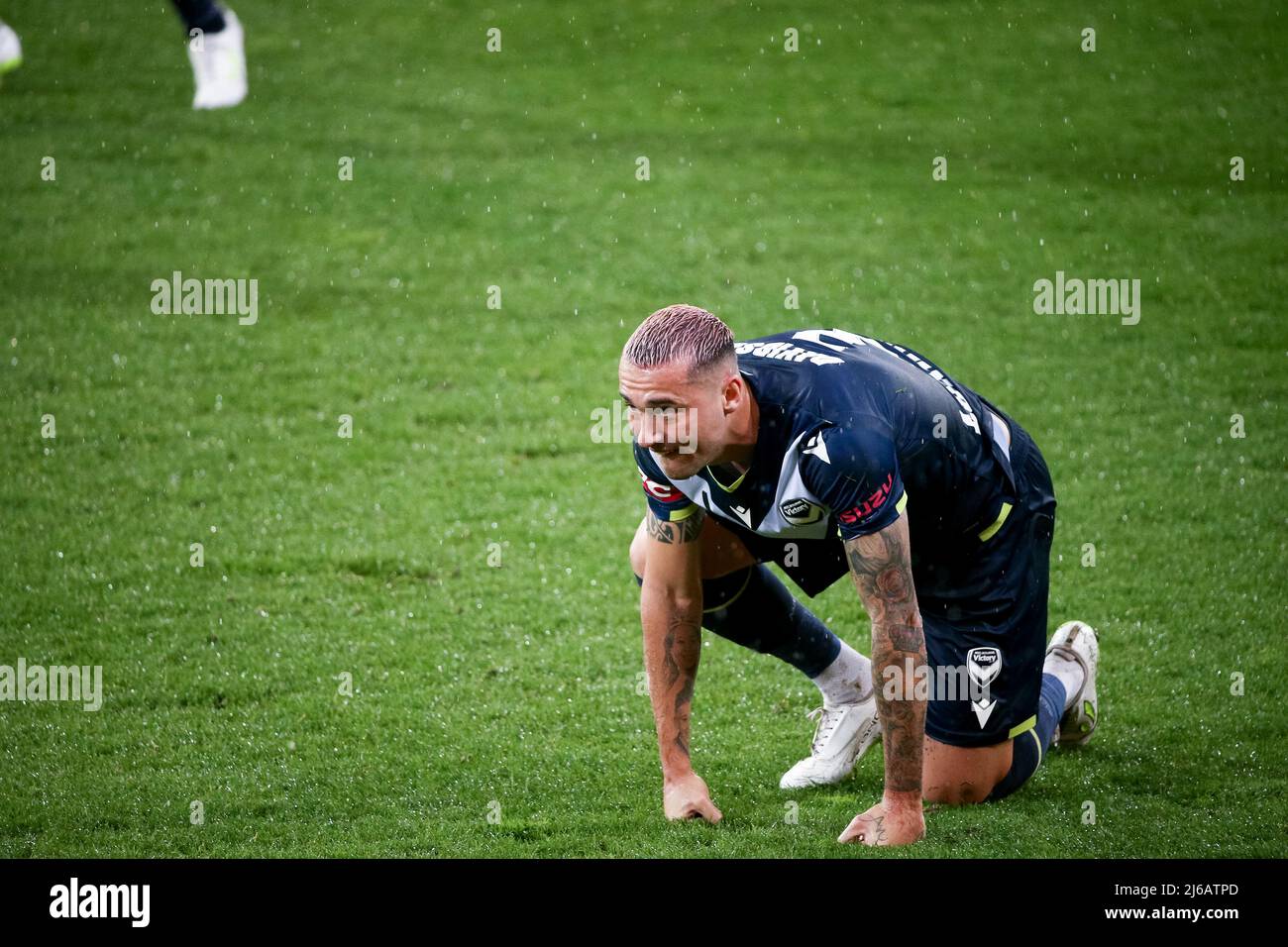 Melbourne, Australia, 29 April, 2022. Jason Davidson of Melbourne Victory during the A-League soccer match between Melbourne Victory and Wellington Phoenix at AAMI Park on April 29, 2022 in Melbourne, Australia. Credit: Dave Hewison/Speed Media/Alamy Live News Stock Photo