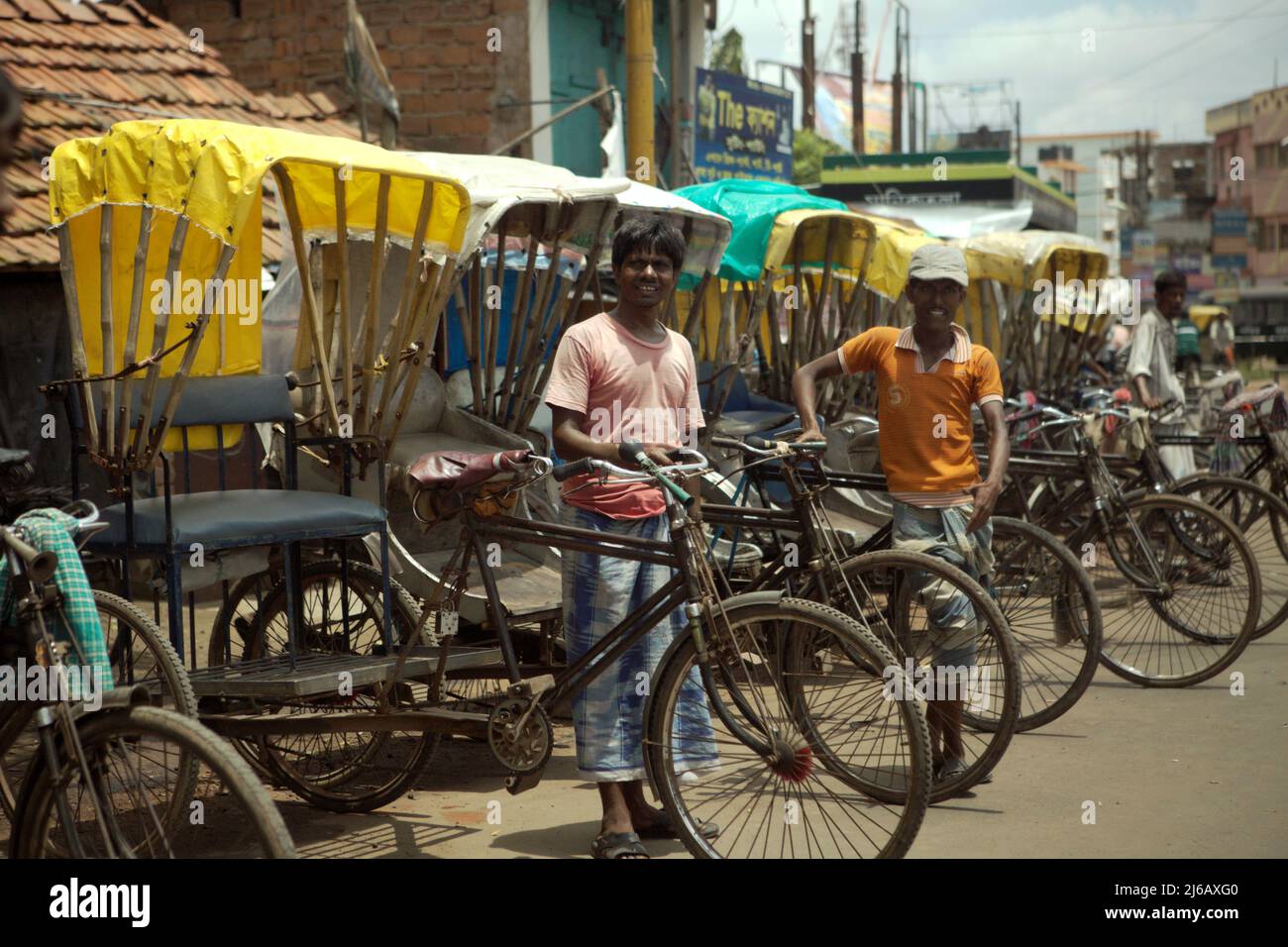 Pedicab (pedal rickshaw) drivers in Tamluk, Purba Medinipur, West