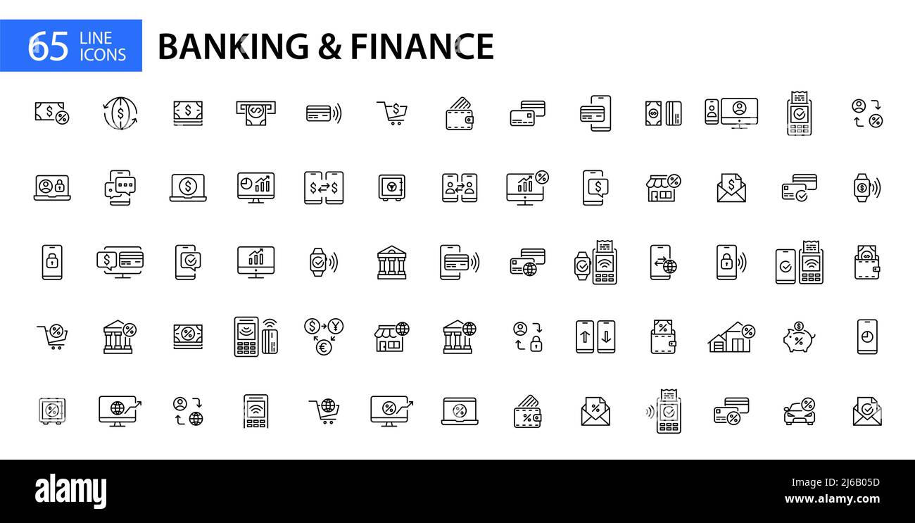 65 banking and finance pixel perfect editable stroke line art icons ...