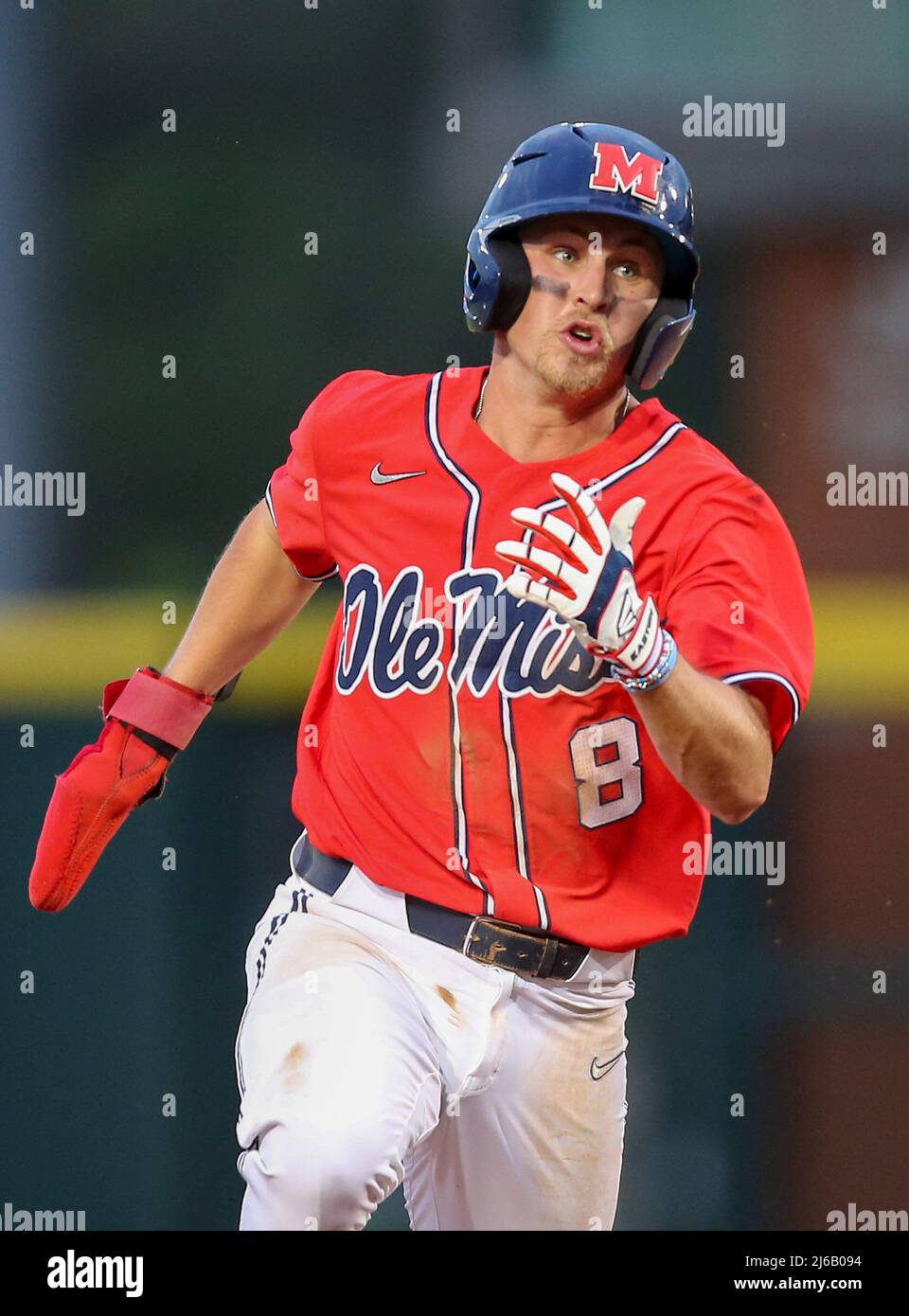 April 29, 2022 Justin Bench 8 of Ole Miss makes his way between