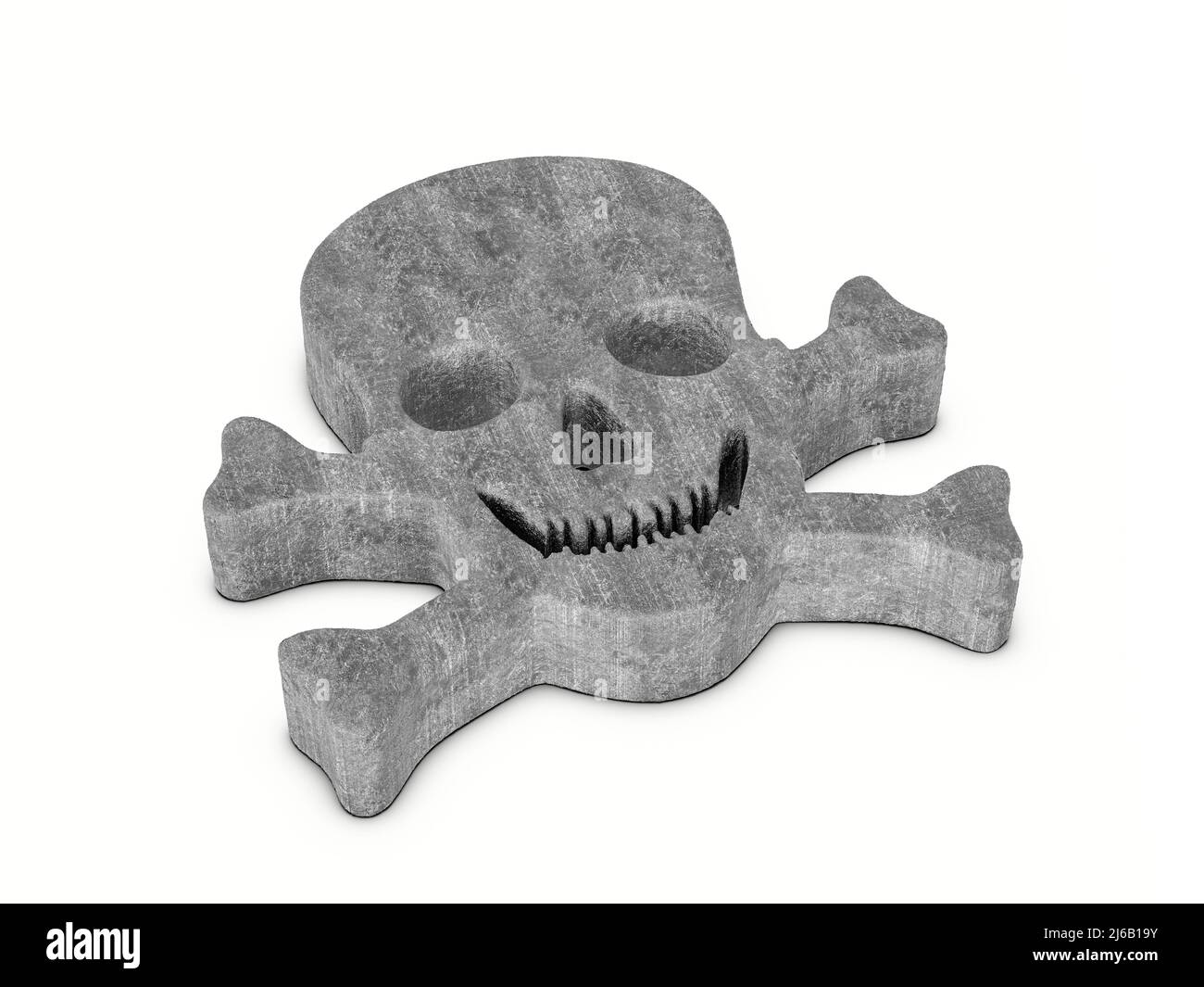 Concrete skull symbol on a white background. 3d illustration. Stock Photo