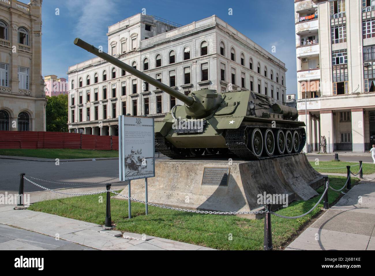 SU-100 Soviet tank destroyer used by Fidel Castro to shoot USS Houston during the Bay of Pigs Invasion in 1961, outside of the Museum of the Revolutio Stock Photo