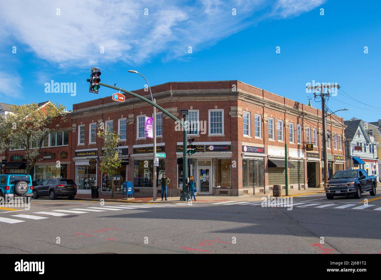 Historic commercial buildings on Massachusetts Avenue at Waltham Street