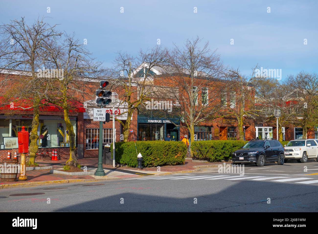 Historic commercial buildings on Massachusetts Avenue in historic town