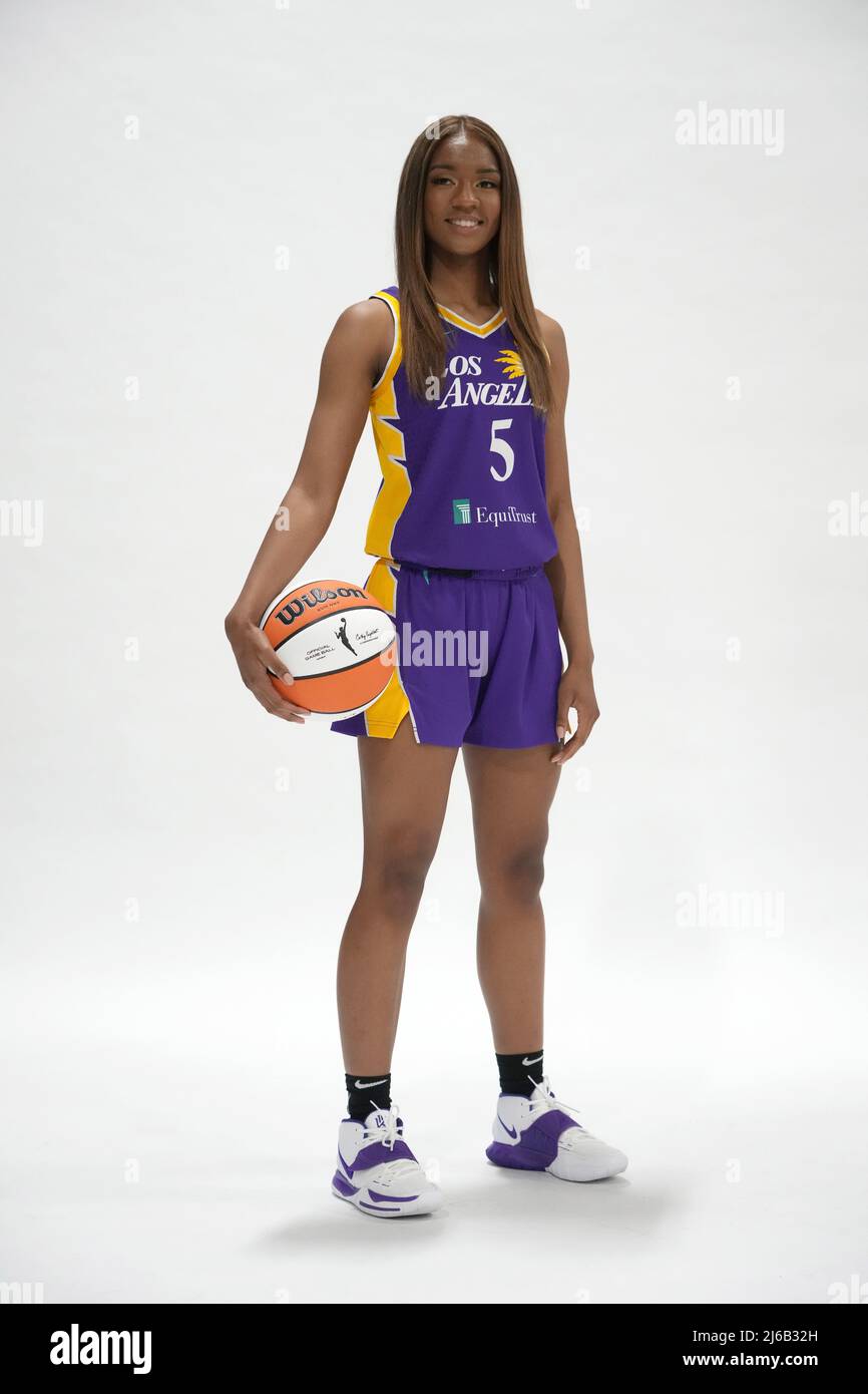 Los Angeles Sparks guard Kianna Smith (5) poses during media day,  Wednesday, Apr. 27, 2022, in Torrance, Calif. Photo via Newscom Stock Photo  - Alamy