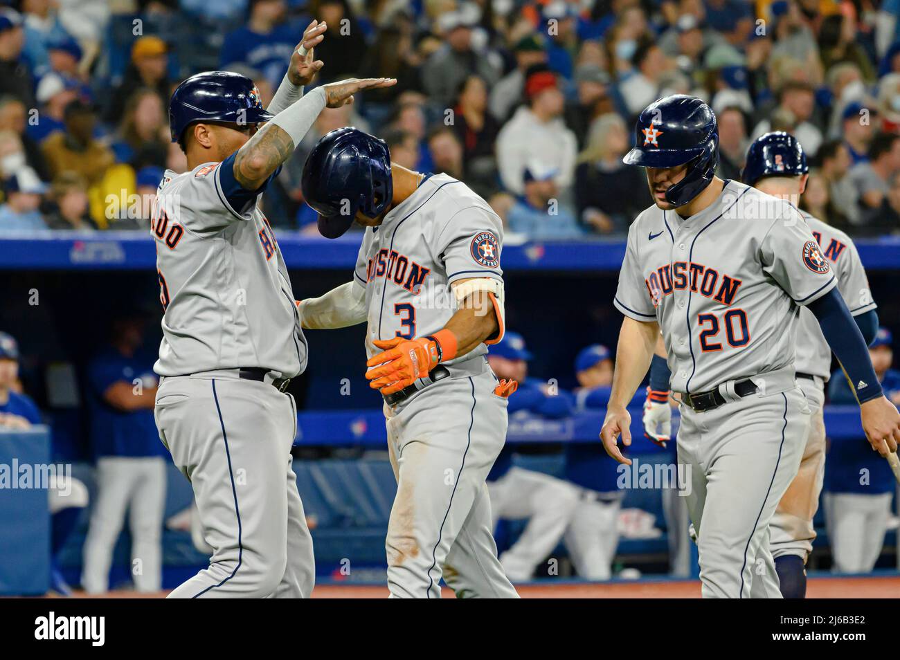 Houston, United States. 30th Sep, 2022. Houston Astros' Jeremy Pena  celebrates after hitting a triple off Tampa Bay Rays starting pitcher Drew  Rasmussen in the bottom of the second inning at Minute