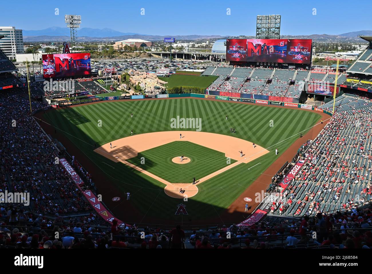 April 24, 2022: A high level view during a MLB baseball game between the Baltimore Orioles and the Los Angeles Angels at Angel Stadium in Anaheim, California. Justin Fine/CSM Stock Photo