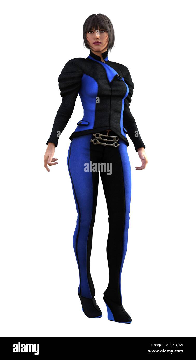 Futuristic warrior woman in a blue uniform, 3d illustration Stock Photo -  Alamy
