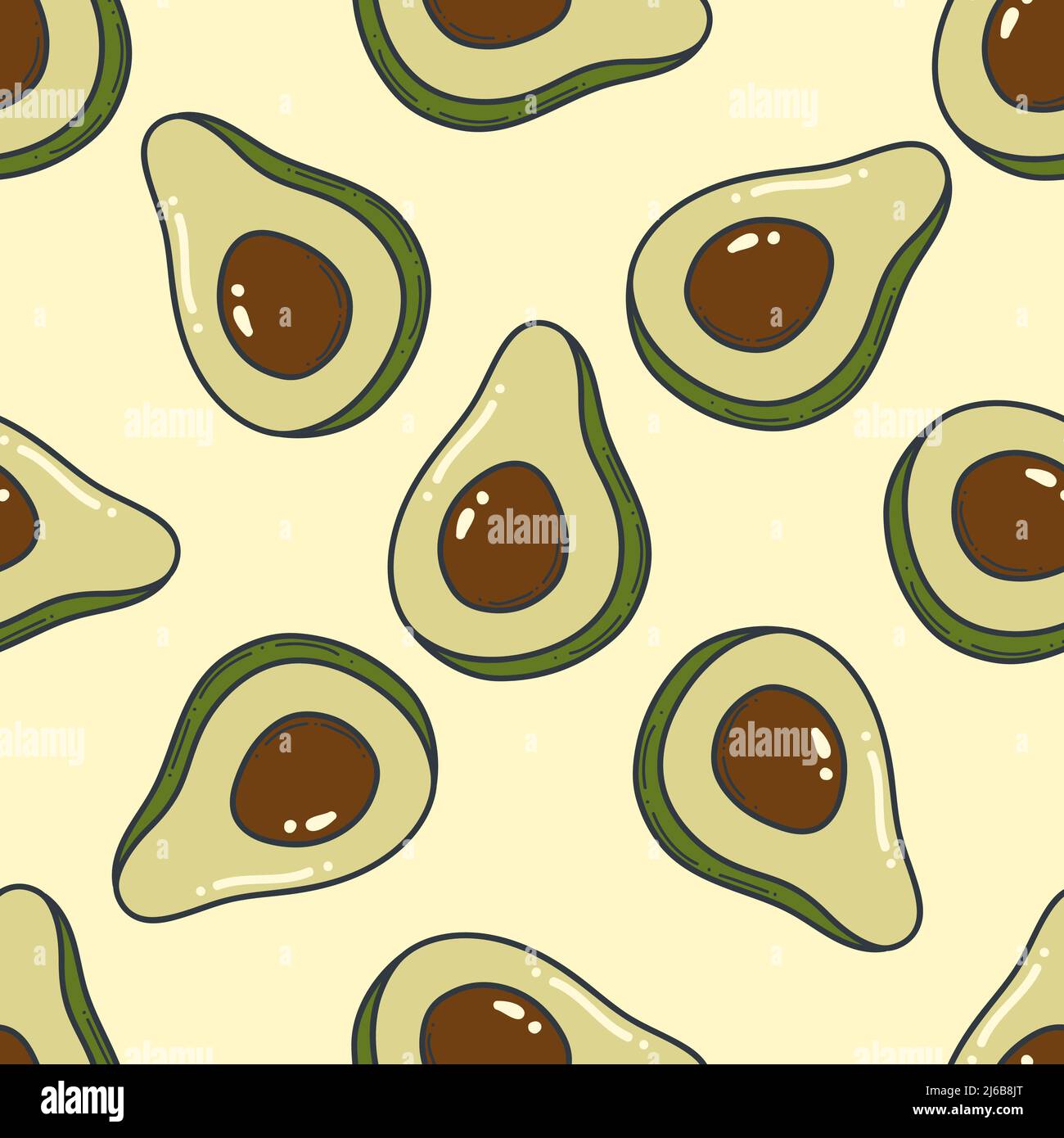 Avocado doodle outline seamless pattern illustration. Background of ...