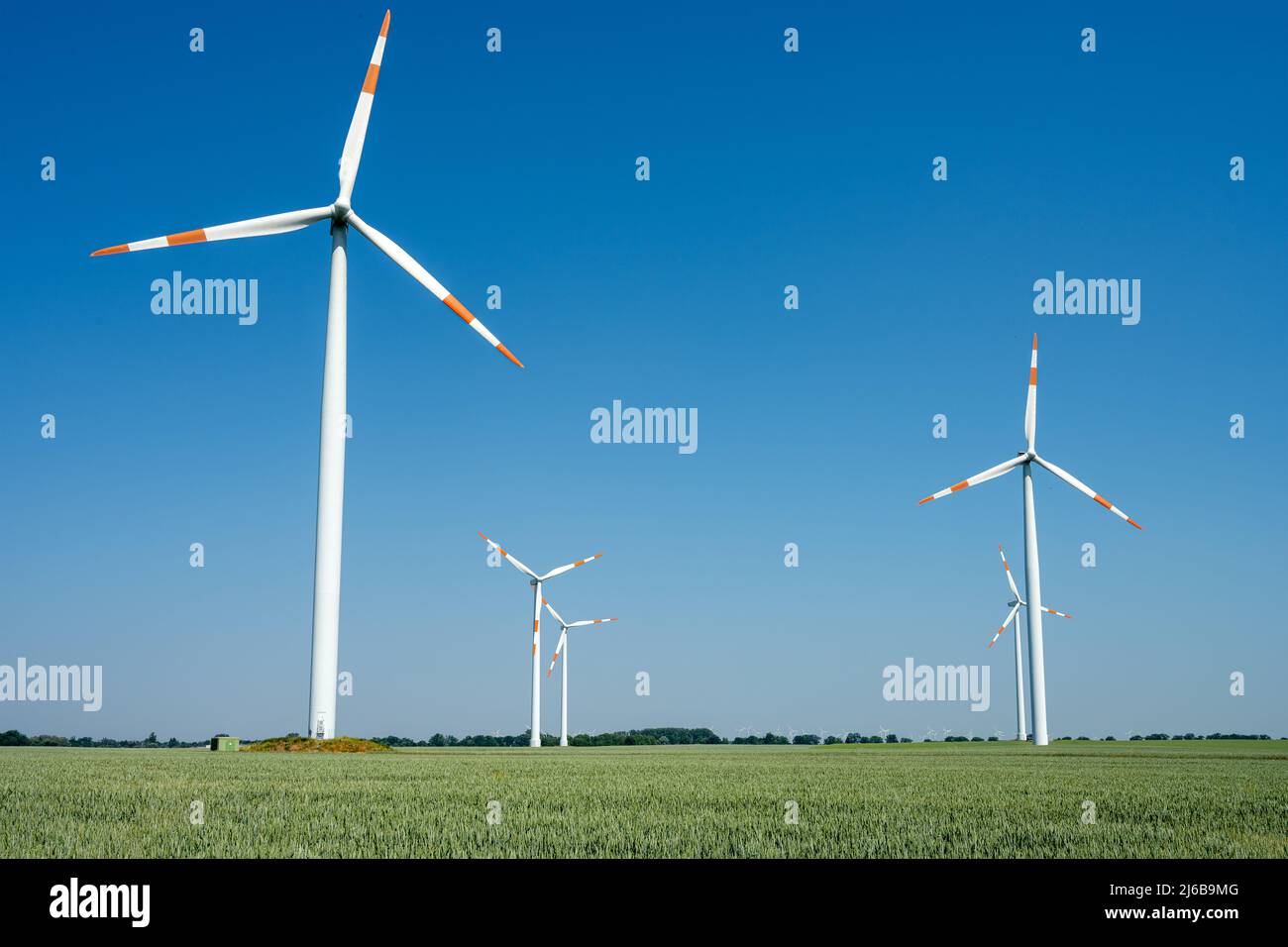 Modern wind energy plants seen in Germany Stock Photo