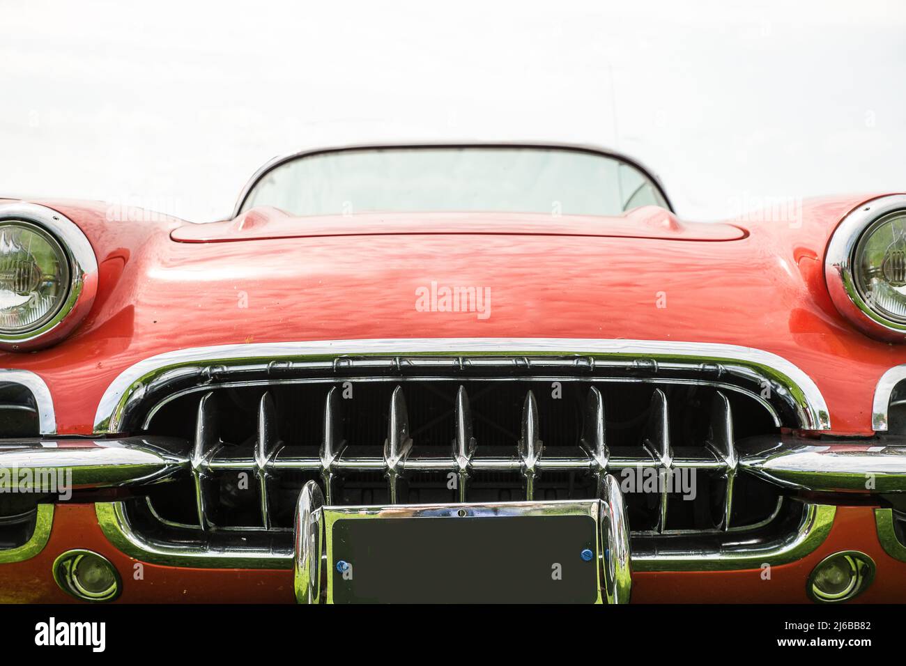 Front view of a classic american retro car. Clearly visible is the