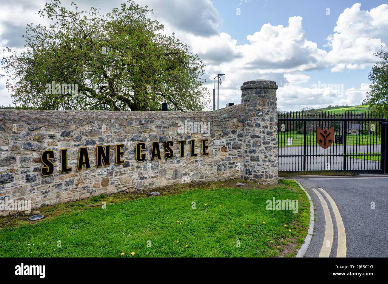 Slane, Ireland April 19, 2022 The sign at the main entrance for Slane