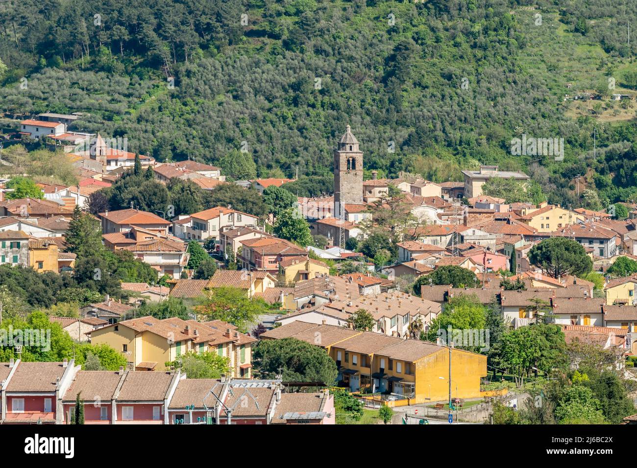 Panoramic aerial view of the ancient village of Buti, Pisa, Italy Stock Photo