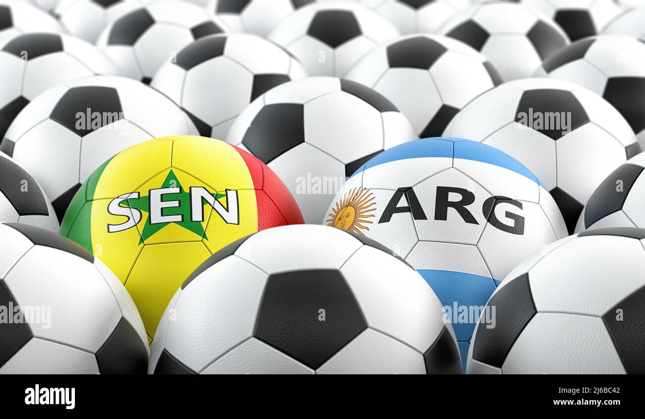 Argentina vs. Senegal Soccer Match Leather balls in Argentina and