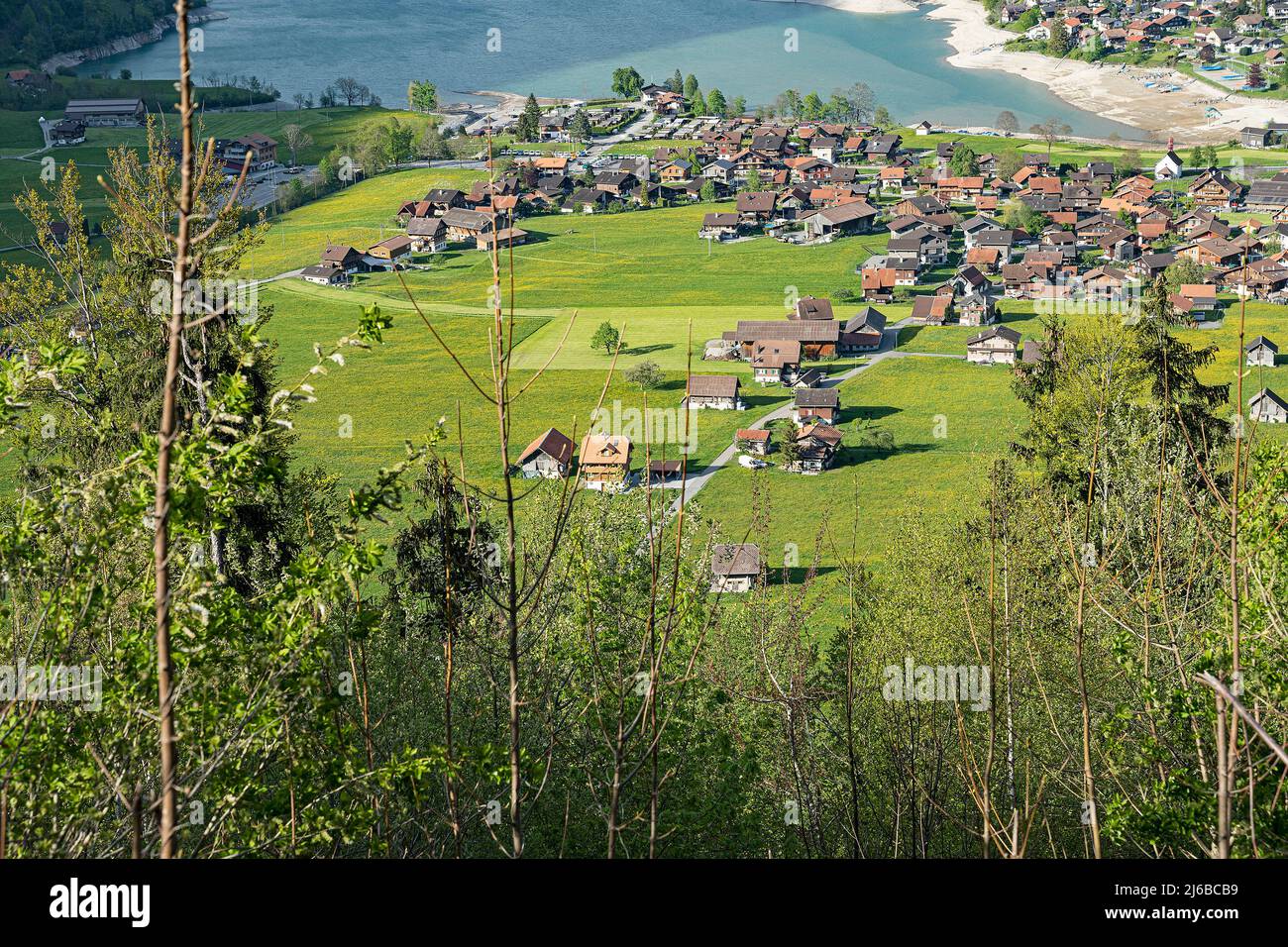 View from Brünigpass on Lungern, Canton Obwalden, Switzerland Stock Photo