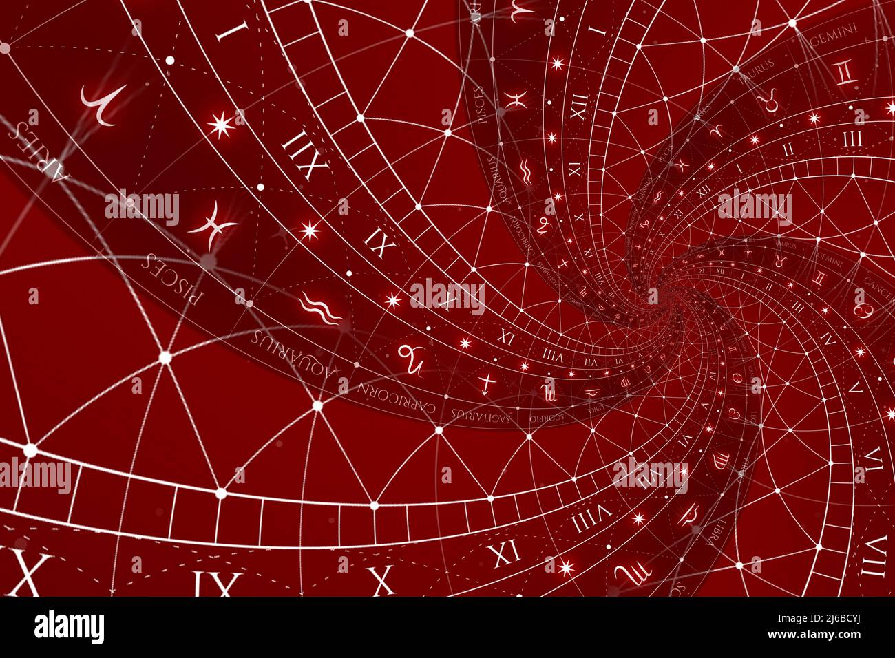 Abstract old conceptual background on mysticism, astrology, fantasy - red Stock Photo