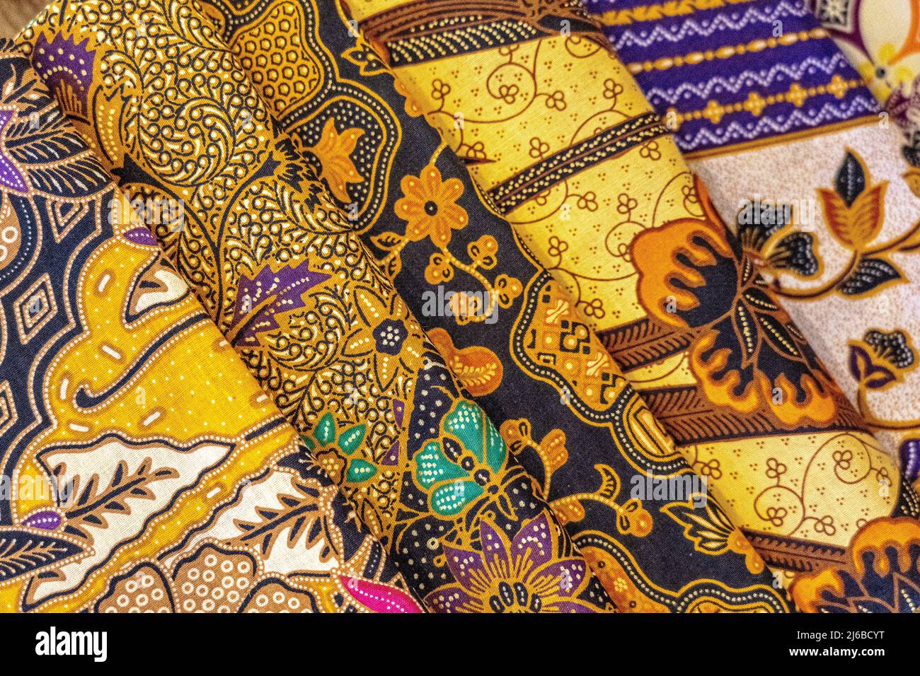 Cheerful and brightly colored batik clothing that is often found in Indonesia. Many tourists take this home as a souvenir Stock Photo