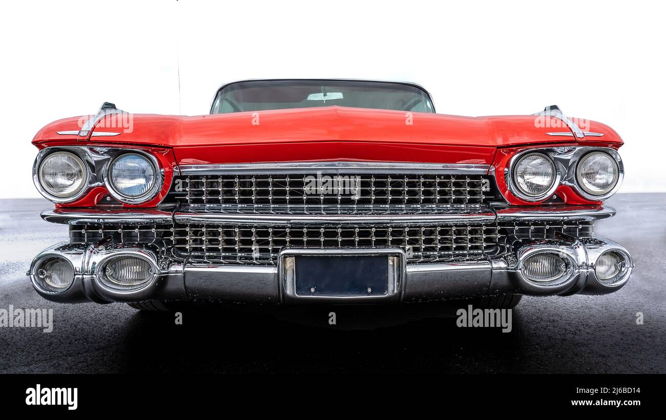 Front view of a classic american retro car. Clearly visible is the