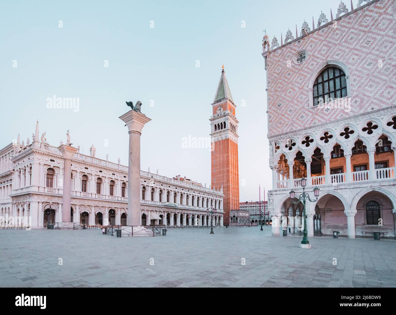 Piazzetta San Marco empty early in the morning with no people around in Venice, Italy, Europe Stock Photo
