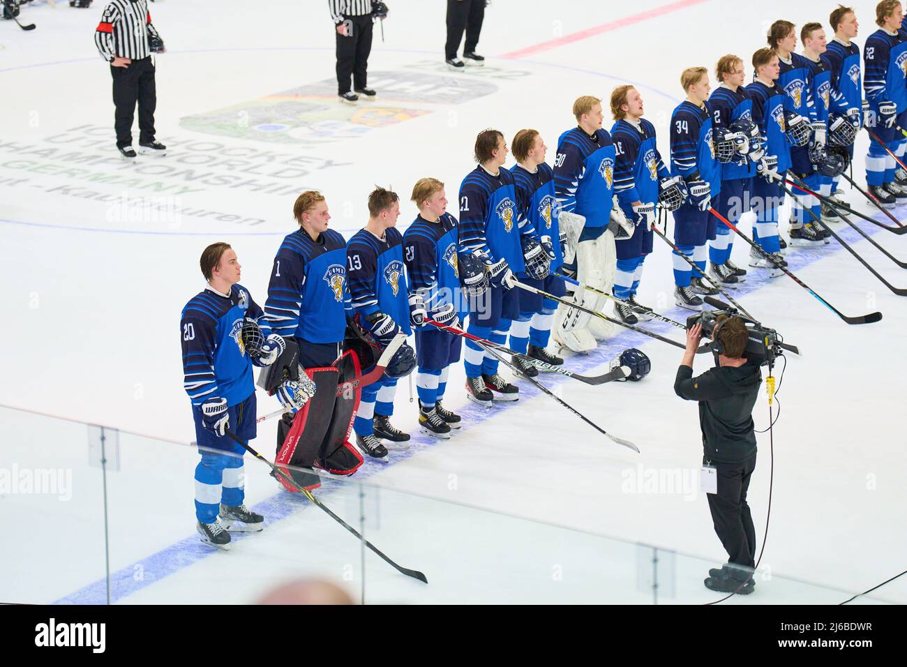 Team Finland sings the anthem of the winner in the match FINLAND