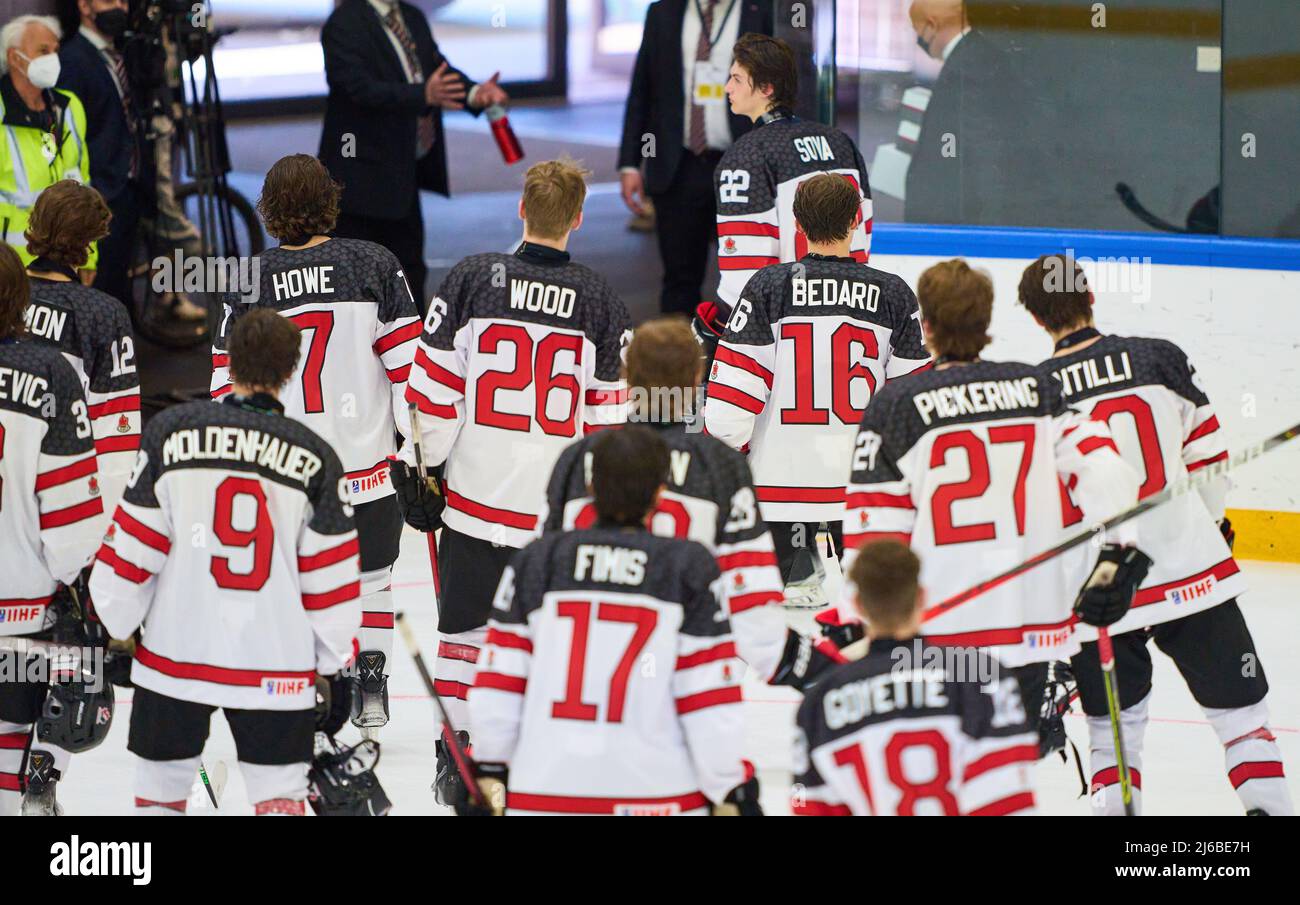 Team Canada With Captain Connor Bedard Can U18 Nr 16 Sad After The Match Finland Canada 6 5 Ot Iihf U18 Junior Ice Hockey World Championships Quarter Final In Kaufbeuren Germany Apr Team Canada With Captain Connor Bedard Can U18 Nr 16 Sad After The Match Finland Canada 6 5 Ot Iihf U18 Junior Ice Hockey World Championships Quarter Final In Kaufbeuren Germany Apr