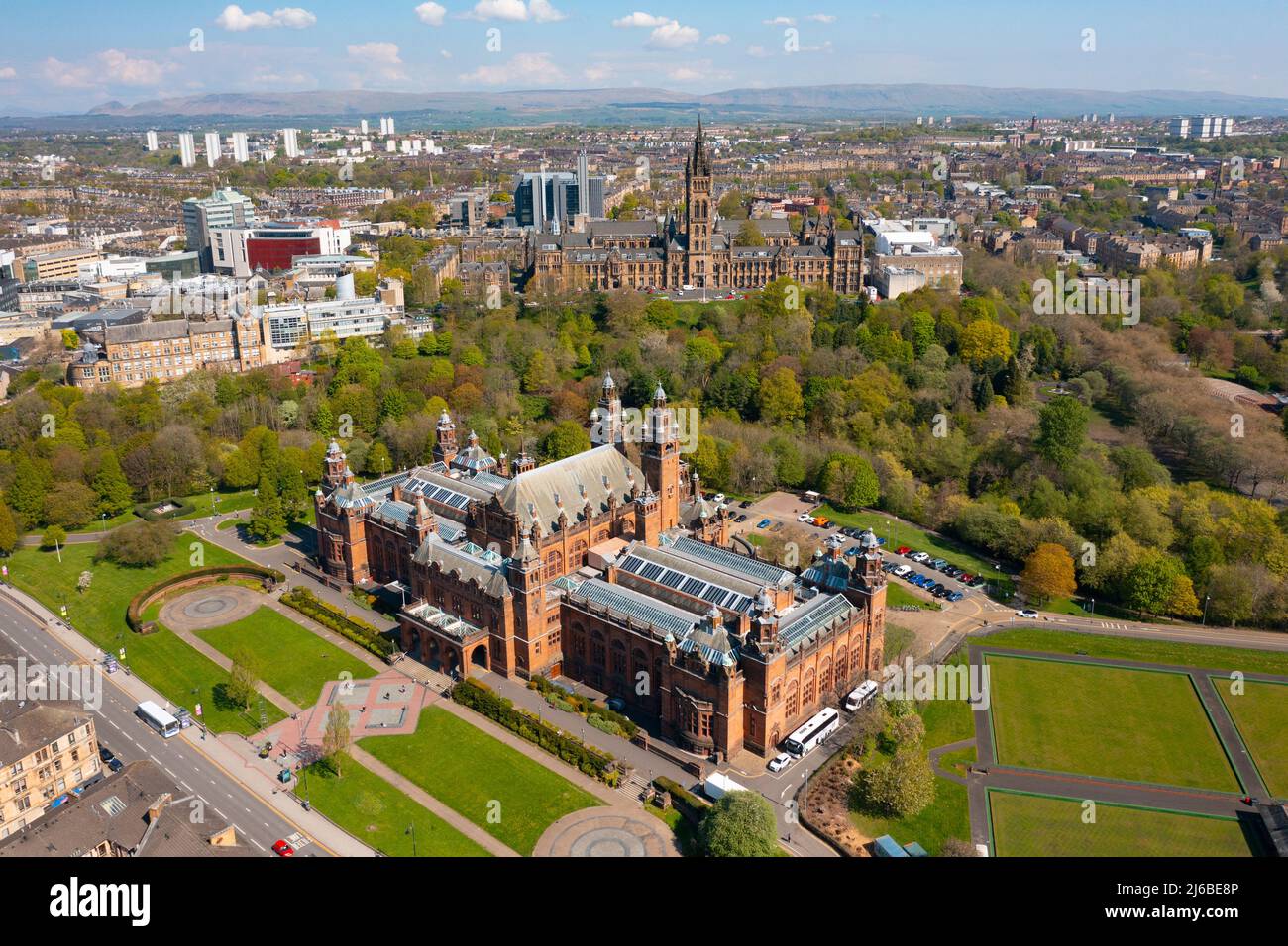 Aerial view of Glasgow University and Kelvingrove Art Gallery and ...