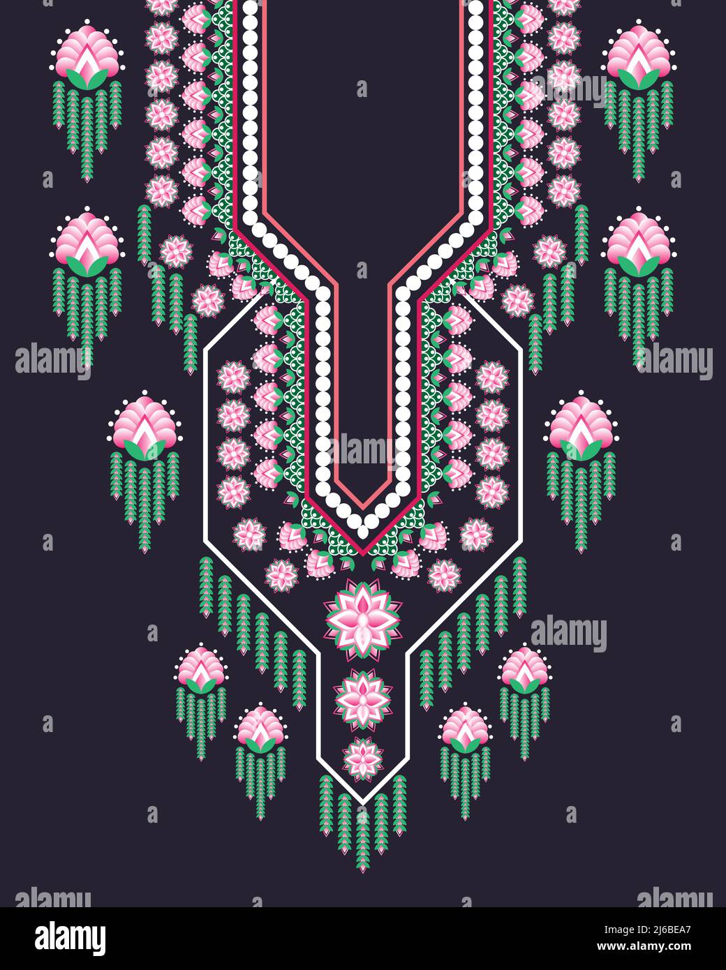Pink floral necklace embroidery design for fashion women. Embroidery pattern  with beautiful colorful Geometric Ethnic oriental for neckline Stock Vector  Image & Art - Alamy