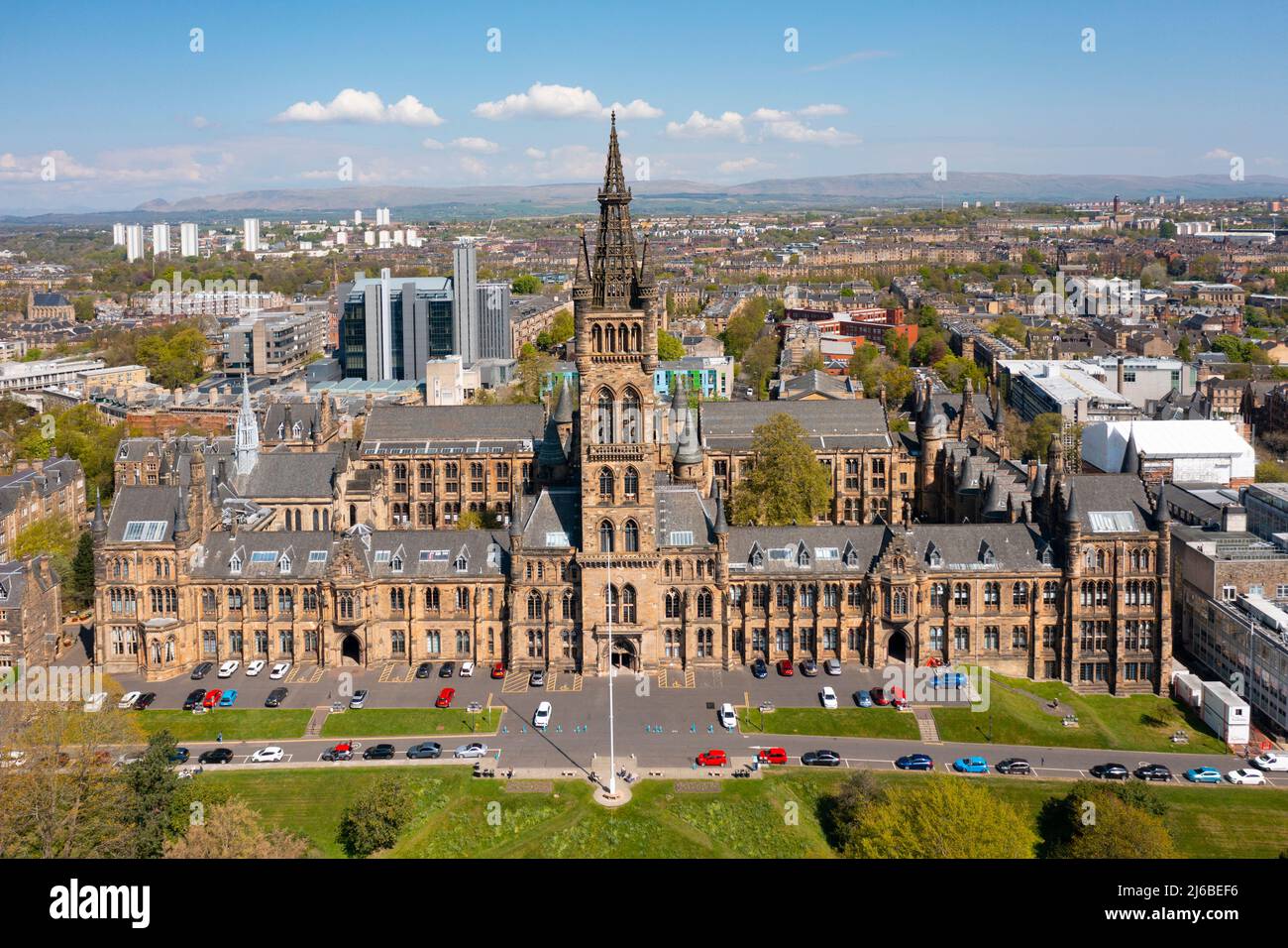 Aerial view from drone of University of Glasgow on Gilmorehill in ...