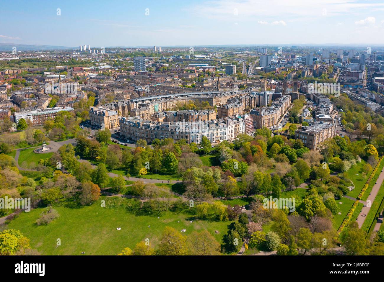 Aerial view of housing at Park Circus and Park Terrace in Glasgow
