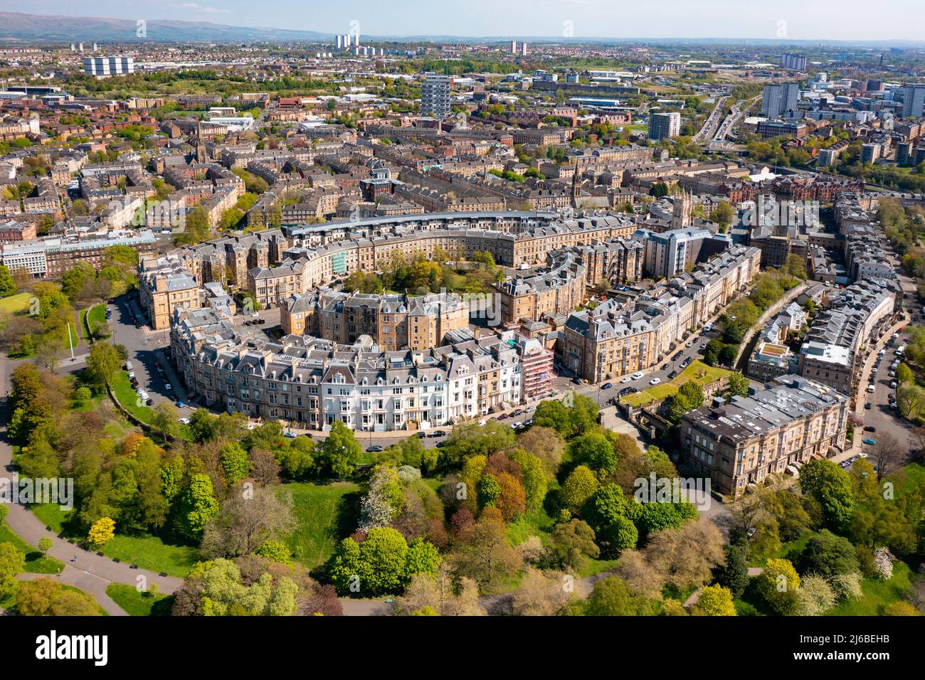 Aerial view of housing at Park Circus and Park Terrace in Glasgow