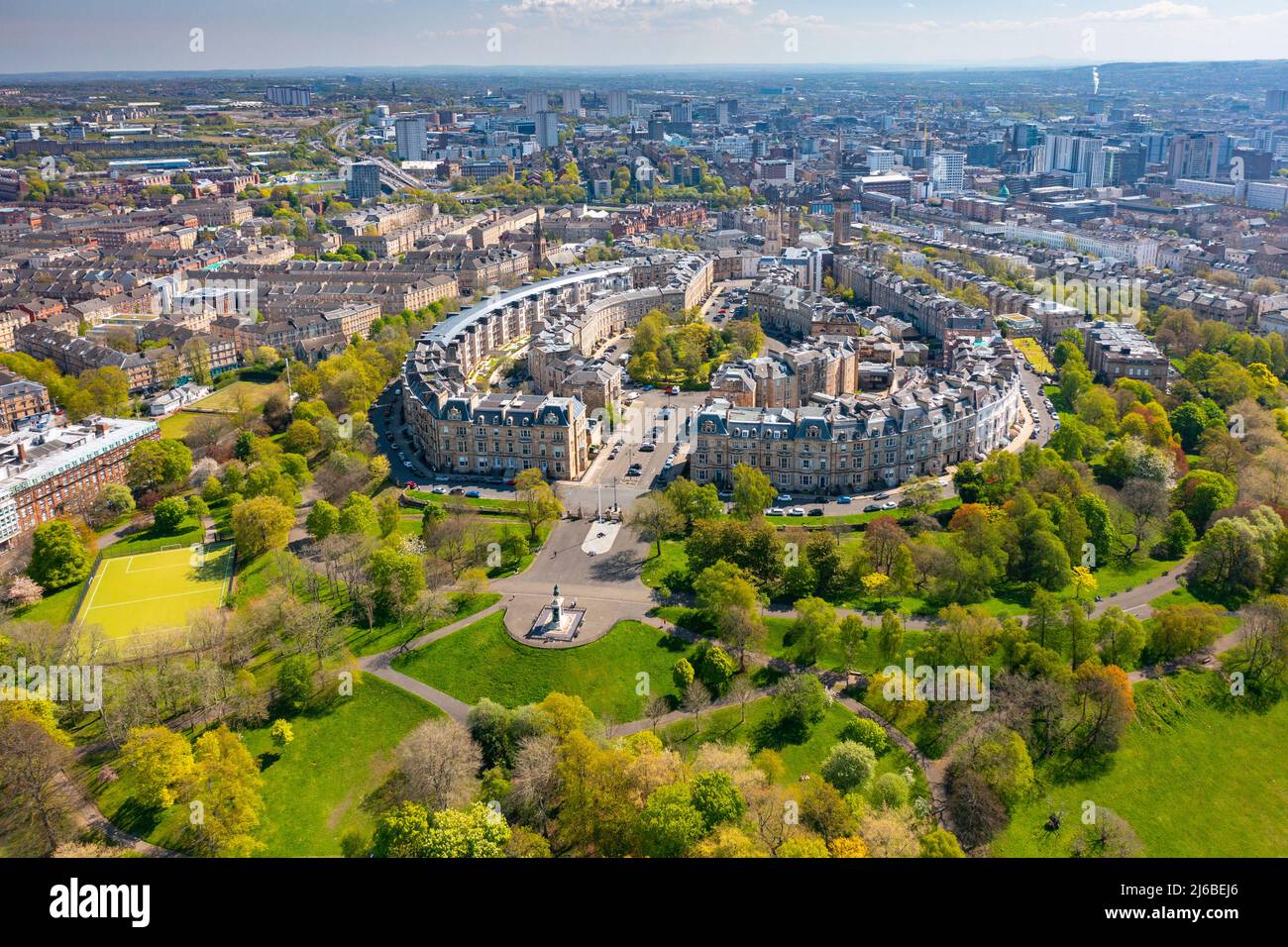 Aerial view of housing at Park Circus and Park Terrace in Glasgow