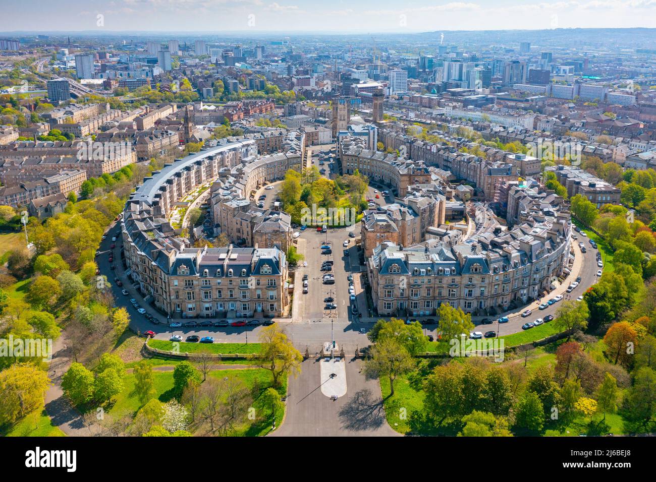 Aerial view of housing at Park Circus and Park Terrace in Glasgow