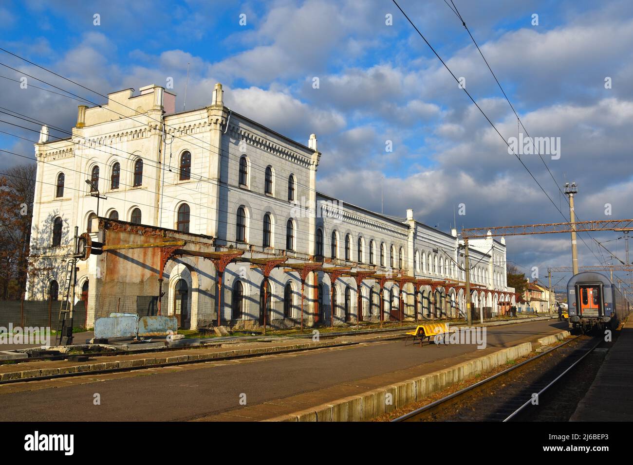 Suceava, a town in Bucovina Region, Romania: the train station Suceava Nord in Itcani Stock Photo