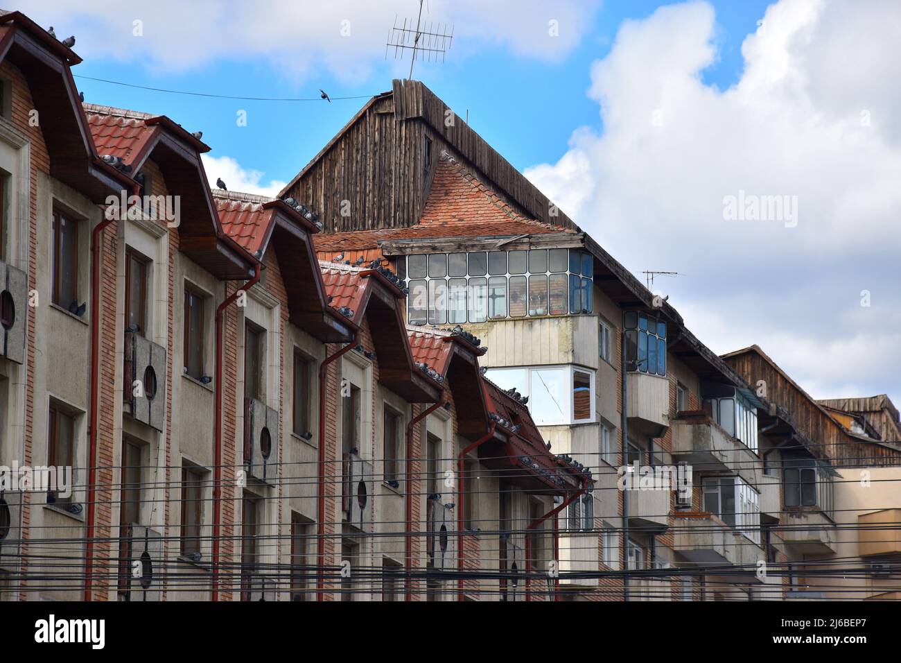 Suceava, a town in Bucovina Region, Romania: Communist style blocks in the center Stock Photo