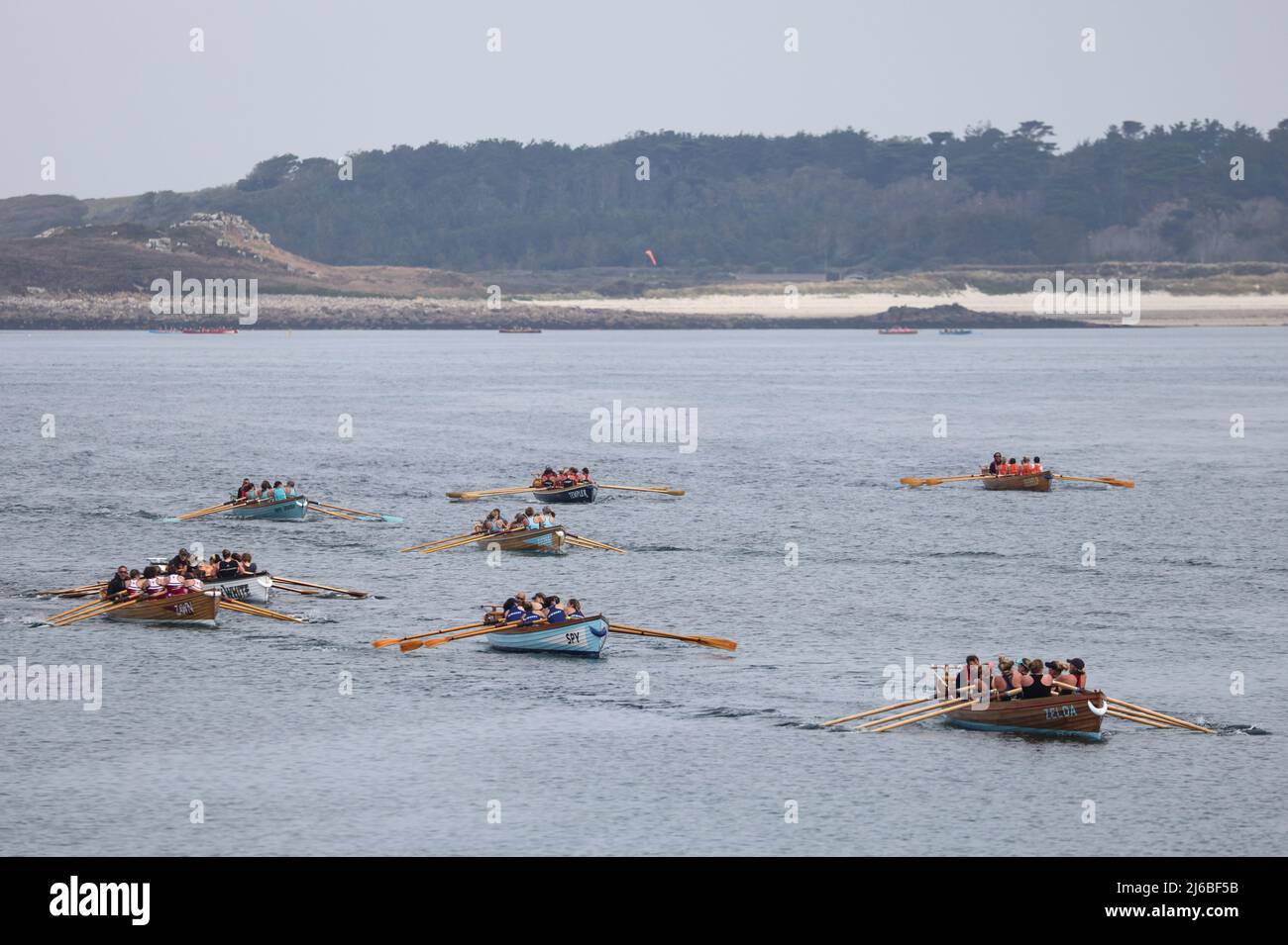 People take part in the annual World Pilot Gig rowing Championships, at St.Mary's on the Isles of Scilly, Britain April 30, 2022. REUTERS/Tom Nicholson Stock Photo