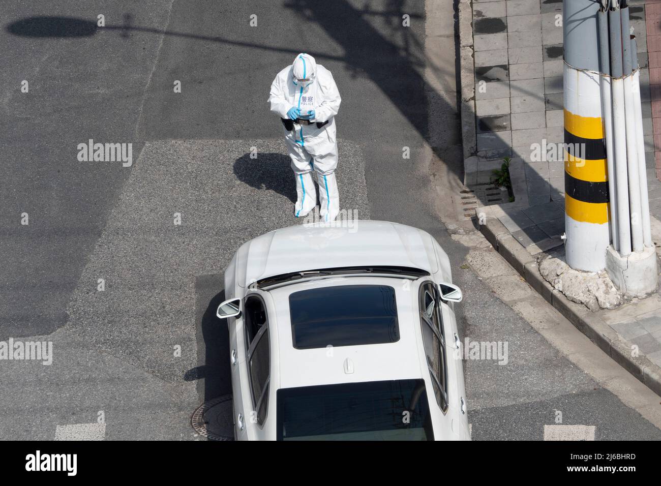 SHANGHAI, CHINA APRIL 30, 2022 The police carried out the relevant verification of passes
