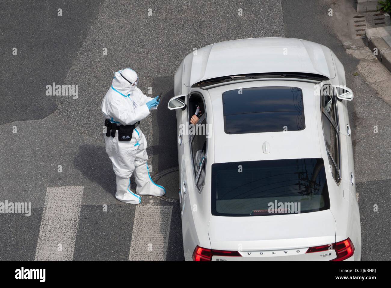 SHANGHAI, CHINA APRIL 30, 2022 The police carried out the relevant verification of passes