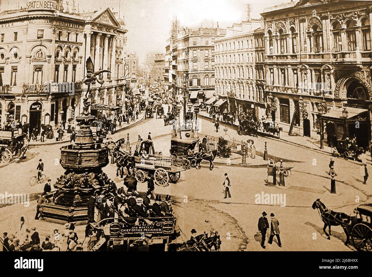 An old photograph of Piccadilly circus, London in the days before motor transport. Stock Photo
