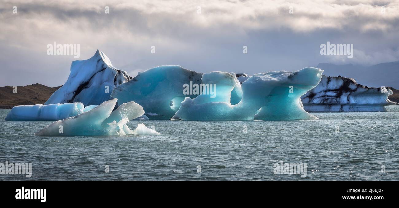 Floating icebergs in Jokulsarlon glacier lagoon, Iceland Stock Photo
