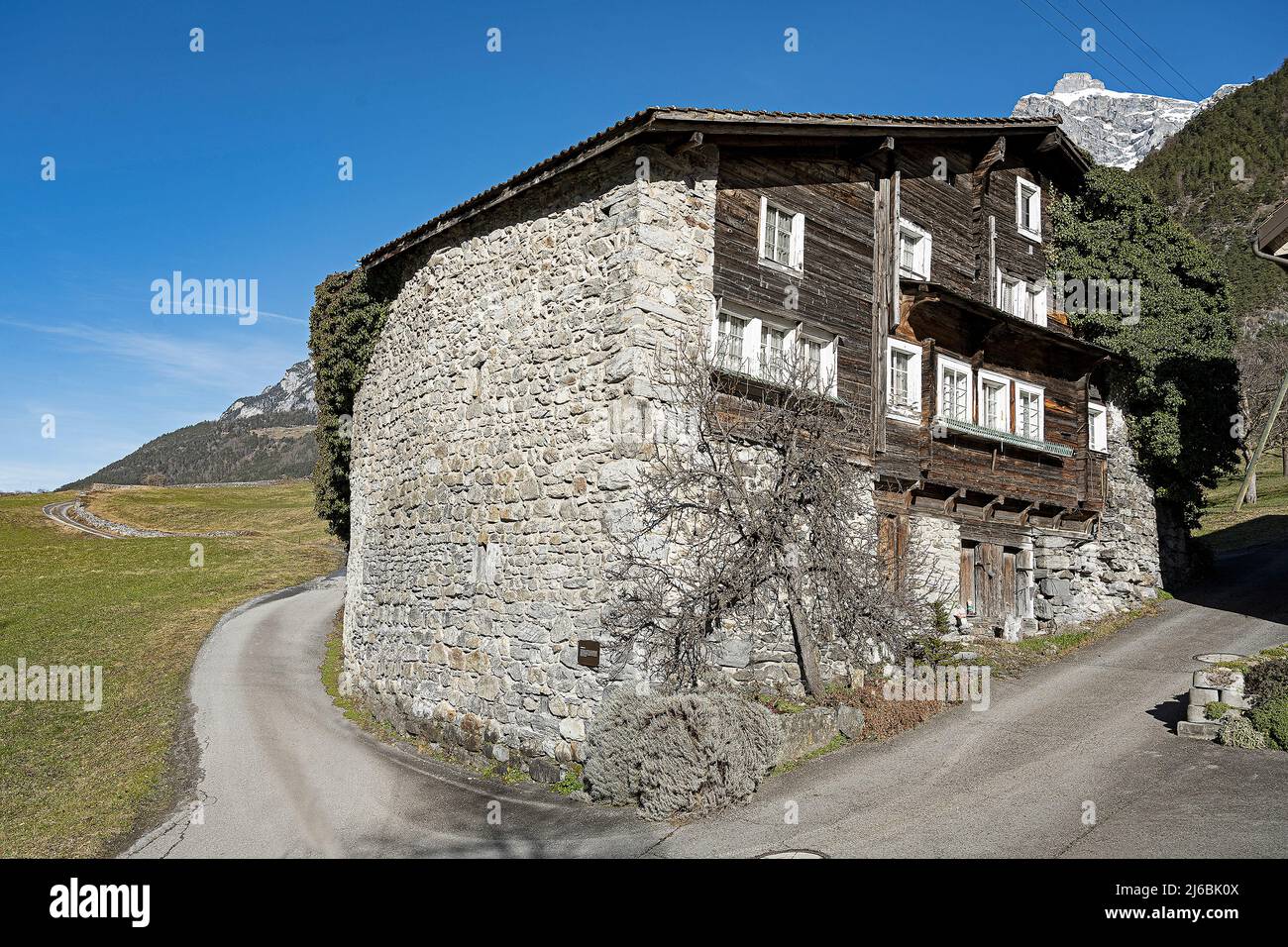 Historical stone house in Silenen, Canton of Uri, Switzerland Stock Photo