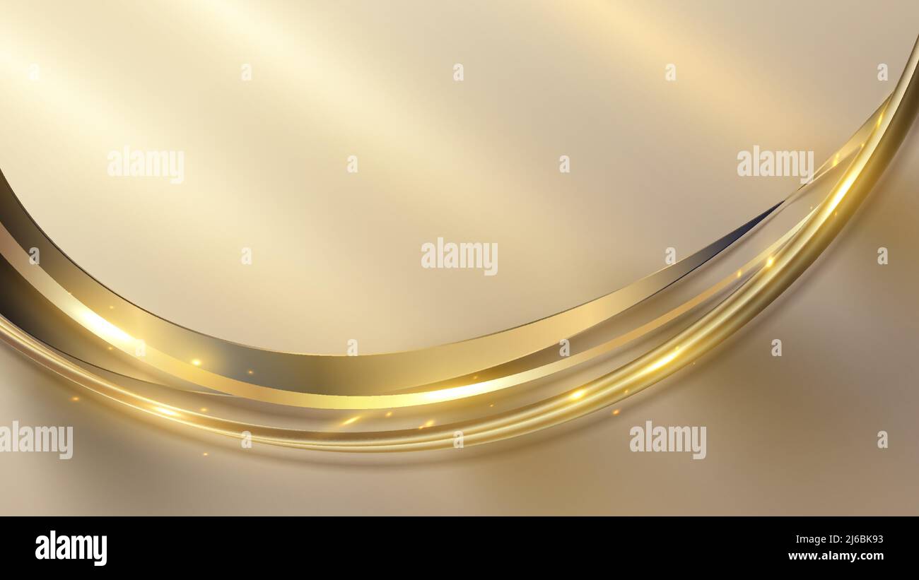 Abstract 3D elegant golden wave curved lines and light sparking on gold ...