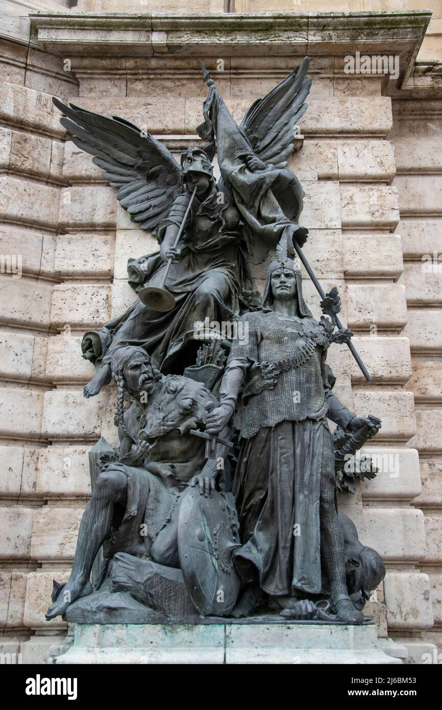 "War" The monumental allegorical bronze statues of War and Peace stand beside the entrance to