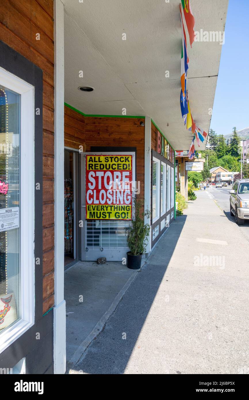 Store Closing Down Sign Liquidation  Going Out Of Business In Ketchikan Alaska Stock Photo