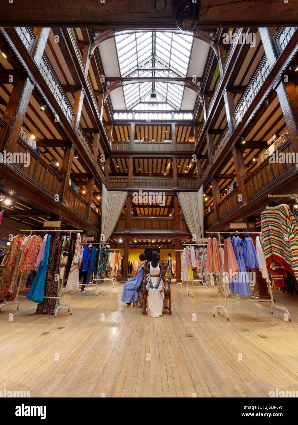 London, Greater London, England, April 23 2022: Interior of Liberty luxury department store womens designer clothing section. Stock Photo
